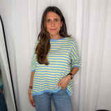 CAMISOLA MALHA ALGODÃO RISCAS AZUL E AMARELO