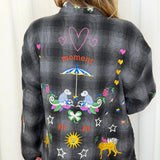 KIMONO XADREZ CINZA BORDADOS