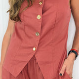 CONJUNTO TOP E CALÇAS ROSA VELHO