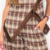 CONJUNTO TÚNICA E CALÇAS ESCOCÊS COM FRANJAS