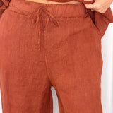 CONJUNTO TOP E CALÇAS LINHO TELHA