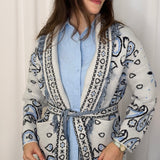 KIMONO MALHA BRANCO E AZUL FRANJAS