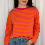 CAMISOLA ALGODÃO RISCAS CORAL E ROSA