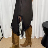 BF - VESTIDO ASSIMÉTRICO CASTANHO RISCAS COM RENDA