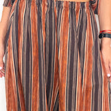 CONJUNTO TOP E CAÇAS RISCAS TELHA E CASTANHO