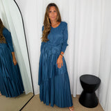 CONJUNTO PLISSADO AZUL PETRÓLEO