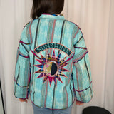 CASACO TURQUESA COM BORDADOS