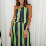 CONJUNTO TOP E SAIA VERDE E AZUL
