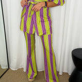 CONJUNTO KIMONO E CALÇAS ROXO E VERDE