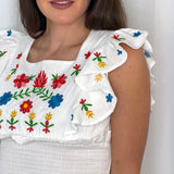 CONJUNTO TOP E SAIA BRANCO COM BORDADOS