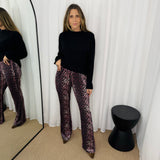 CALÇAS VELUDO ANIMAL PRINT ROSA