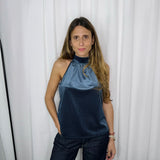 TOP HALTER VELUDO PETRÓLEO