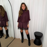 VESTIDO FLUIDO BORDEAUX COM RENDA