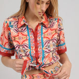 CONJUNTO CAMISA E SAIA ESTAMPADO