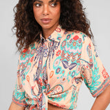 CONJUNTO CAMISA E SAIA FLUIDO ESTAMPADO