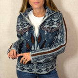 CASACO MALHA TRIBAL AZUL JEANS