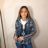 CASACO MALHA TRIBAL AZUL JEANS